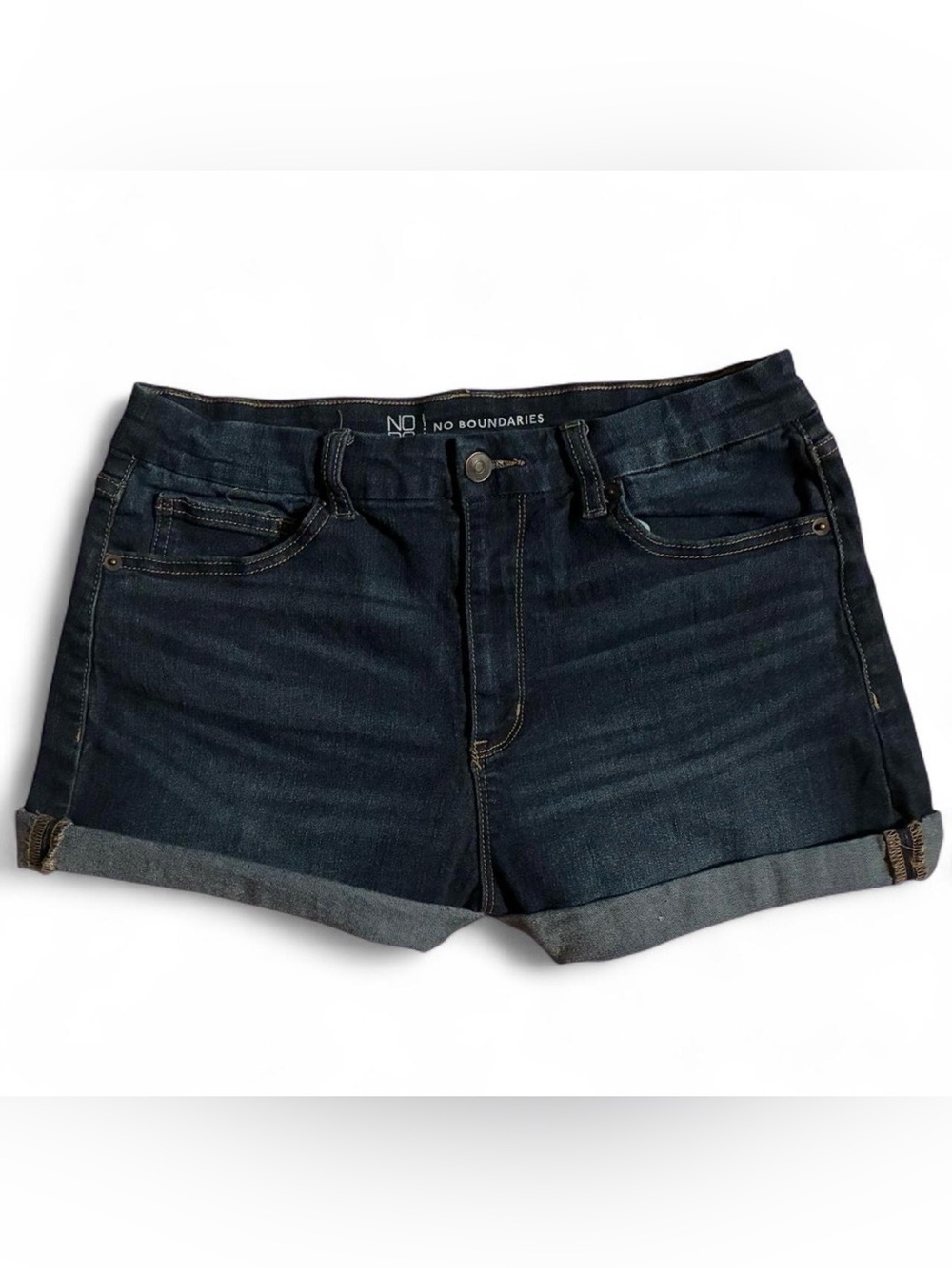 No Boundaries Dark Blue Roll-Cuff Denim Shorts
